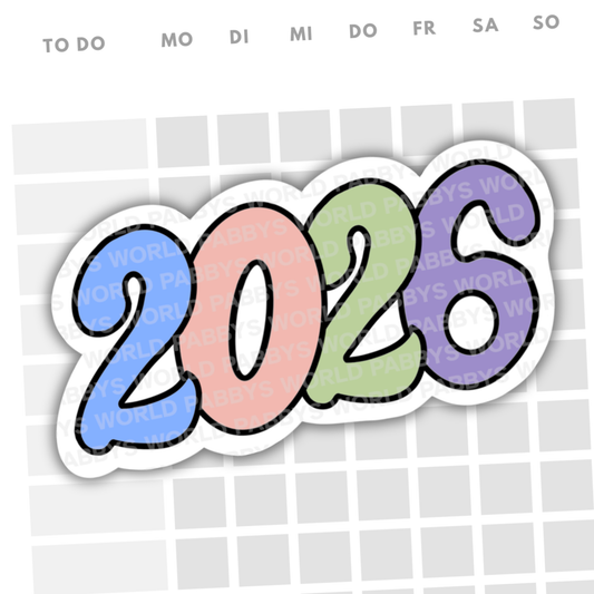 2026 | JAHRESZAHL STICKER HANDGEZEICHNET Die Cut | Planer Deko