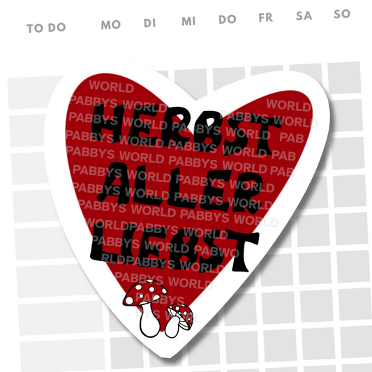 HERBST STICKER HANDGEZEICHNET Die Cut | Herbstallerliebst | Sticker mit Spruch, Herz und Fliegenpilzen
