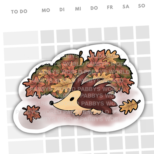 HERBST STICKER HANDGEZEICHNET Die Cut | Igel im Laubhaufen