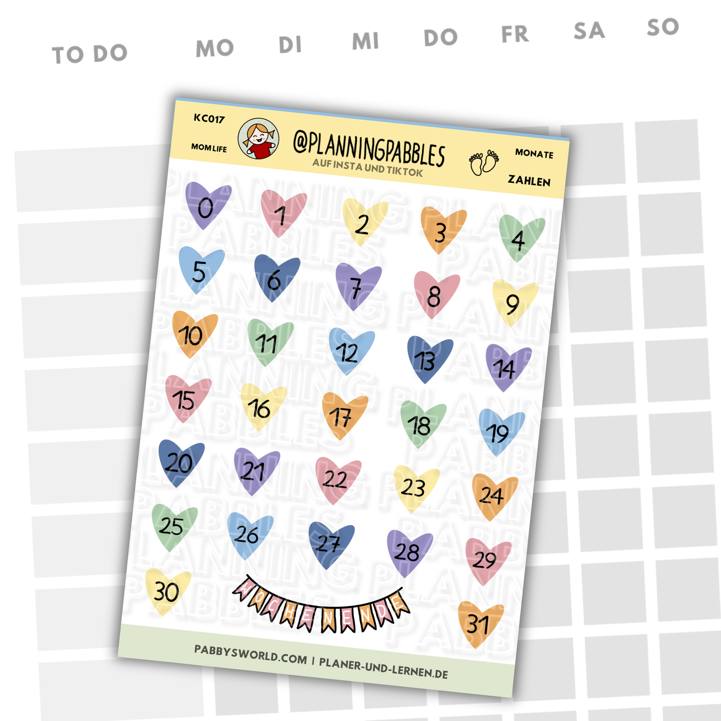 Bulletjournal Herz Zahlen für Monate und Weekend-Banner