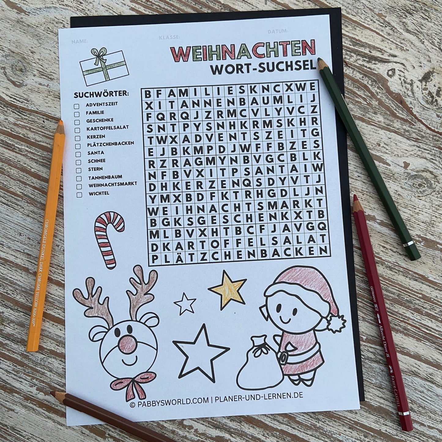 2025 SUCHSEL zum Ausdrucken für WEIHNACHTEN | WORT-RÄTSEL | BUCHSTABENGITTER