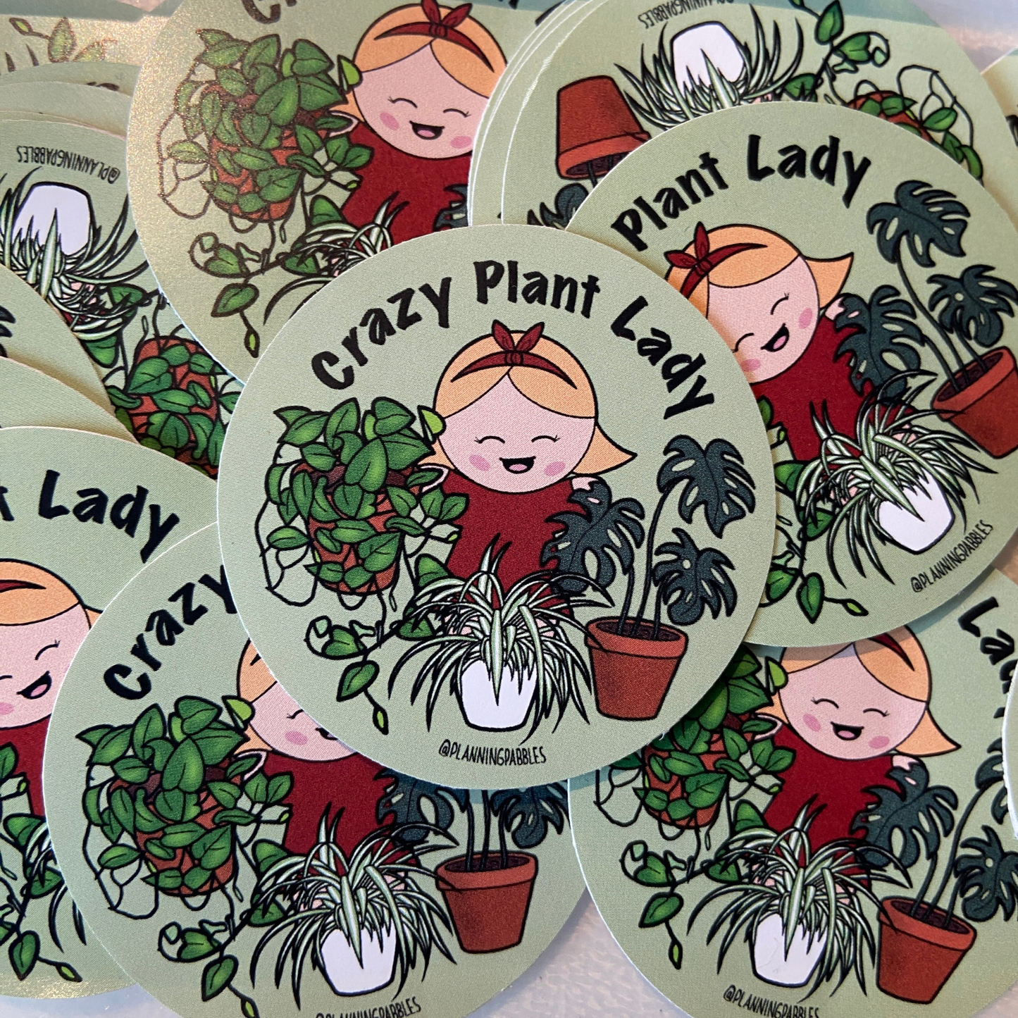 Vinylsticker CRAZY PLANT LADY | Frau mit Pflanzen | Efeutute, Monstera, Grünlilie, Pabby, Sticker, Aufkleber