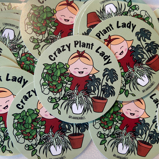 Vinylsticker CRAZY PLANT LADY | Frau mit Pflanzen | Efeutute, Monstera, Grünlilie, Pabby, Sticker, Aufkleber