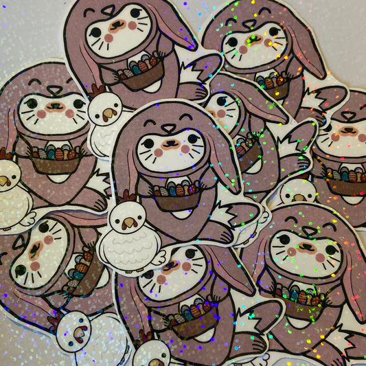 OSTERN! Handgemachter Glitzersticker OTTERHASE mit HUHN |  für Journaling & Scrapbooking | Osterhase ca. 7 x 6 cm Freiform