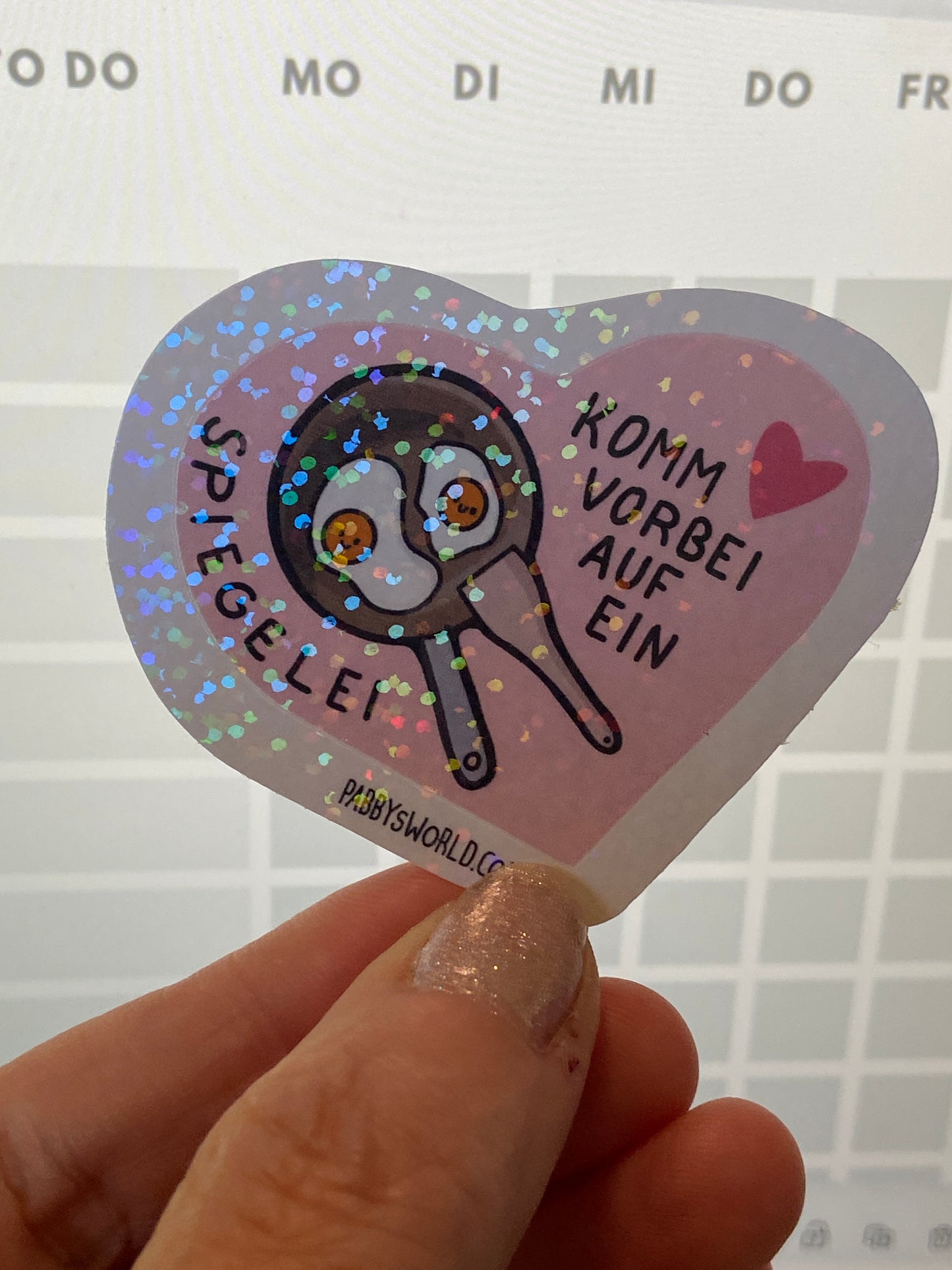 SPIEGELEI | GLITZER-AUFKLEBER | weiß & rosa | Sticker für Laptop Journal | Food Lover | Frühstück | Funny Breakfast