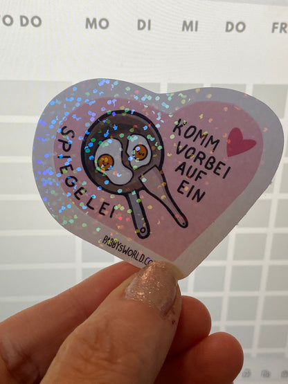 SPIEGELEI | GLITZER-AUFKLEBER | weiß & rosa | Sticker für Laptop Journal | Food Lover | Frühstück | Funny Breakfast