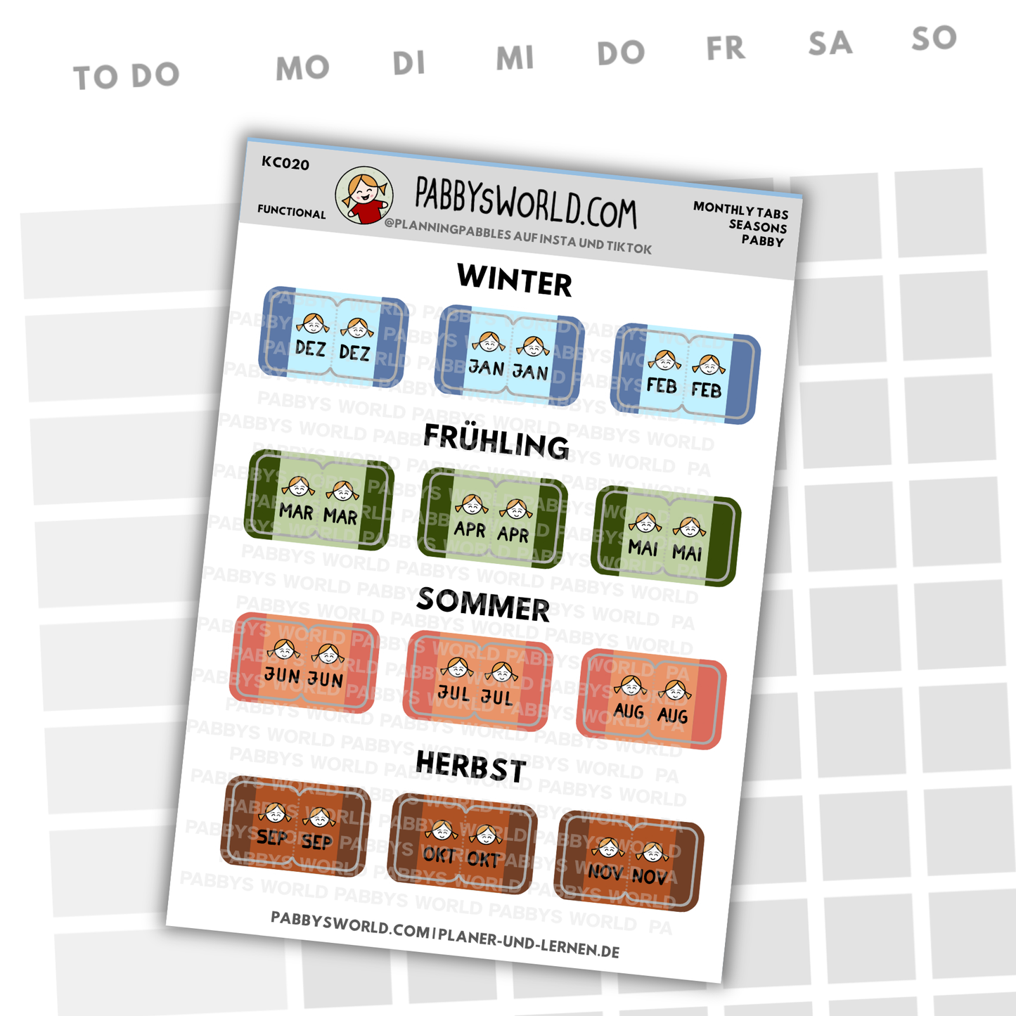 Monthly Tabs | Planer Labels für Hobonichi, Journals und Notebooks | Jahreszeiten
