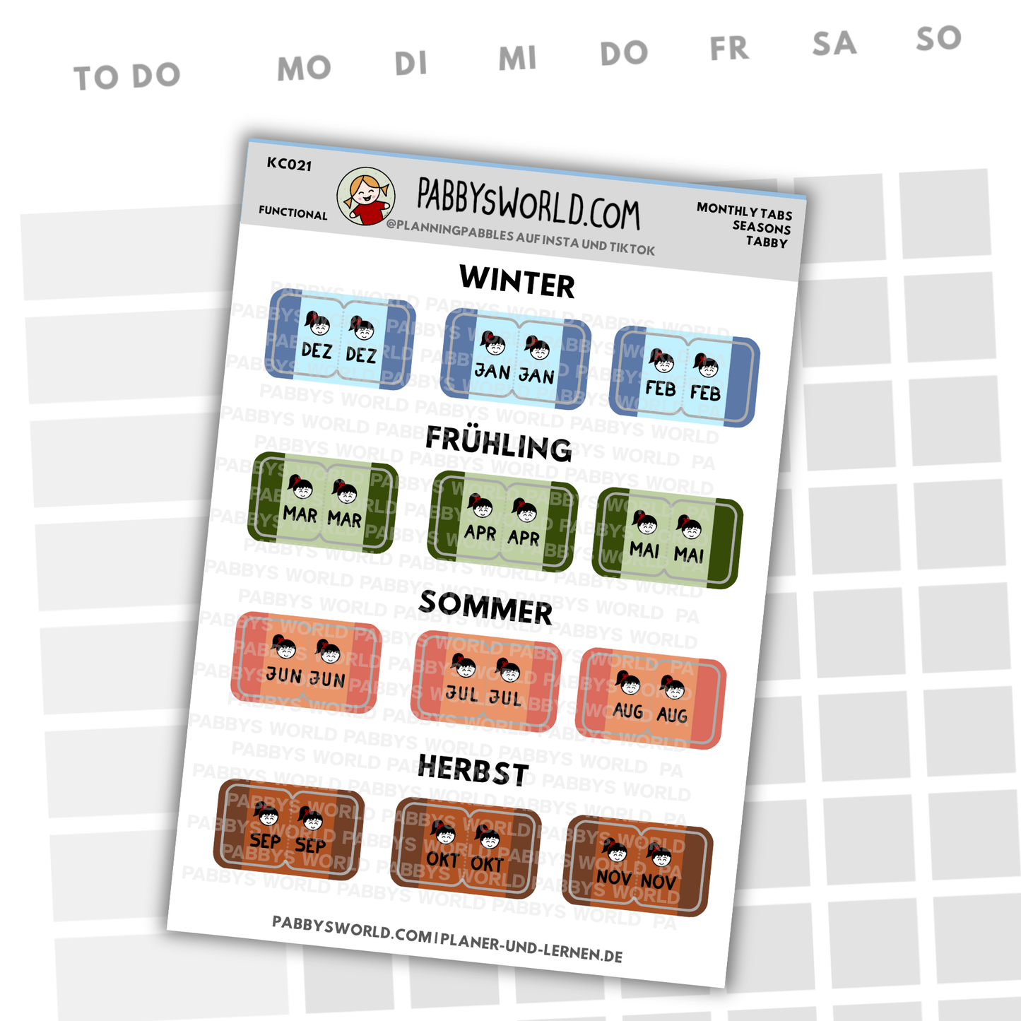 Monthly Tabs | Planer Labels für Hobonichi, Journals und Notebooks | Jahreszeiten