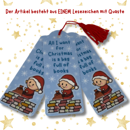 2025 | Lesezeichen mit Quaste | All I want for Christmas is a bag full of books