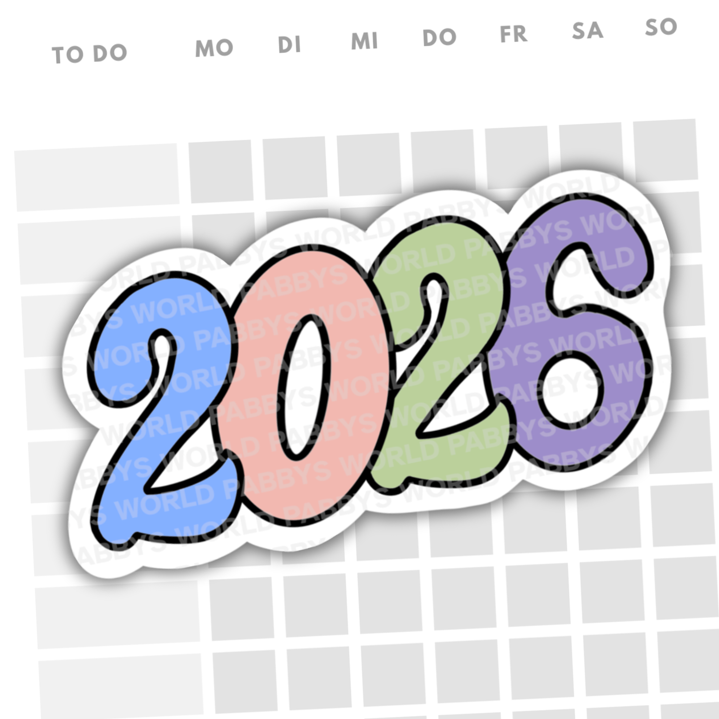 2026 | JAHRESZAHL STICKER HANDGEZEICHNET Die Cut | Planer Deko