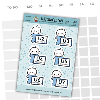 VORSORGEUNTERSUCHUNGEN KINDER Deutschland | verschiedene Farben | MOMLIFE | Baby | Journal Sticker | Aufkleberbogen | Stickersheet | Journaling Planer Kalender