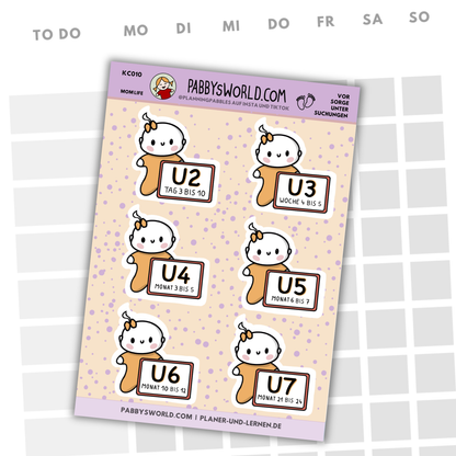 VORSORGEUNTERSUCHUNGEN KINDER Deutschland | verschiedene Farben | MOMLIFE | Baby | Journal Sticker | Aufkleberbogen | Stickersheet | Journaling Planer Kalender