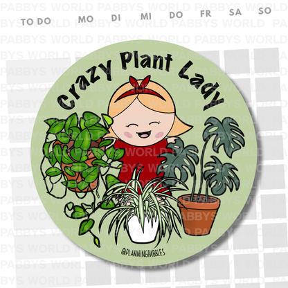 Vinylsticker CRAZY PLANT LADY | Frau mit Pflanzen | Efeutute, Monstera, Grünlilie, Pabby, Sticker, Aufkleber