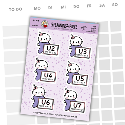 VORSORGEUNTERSUCHUNGEN KINDER Deutschland | verschiedene Farben | MOMLIFE | Baby | Journal Sticker | Aufkleberbogen | Stickersheet | Journaling Planer Kalender