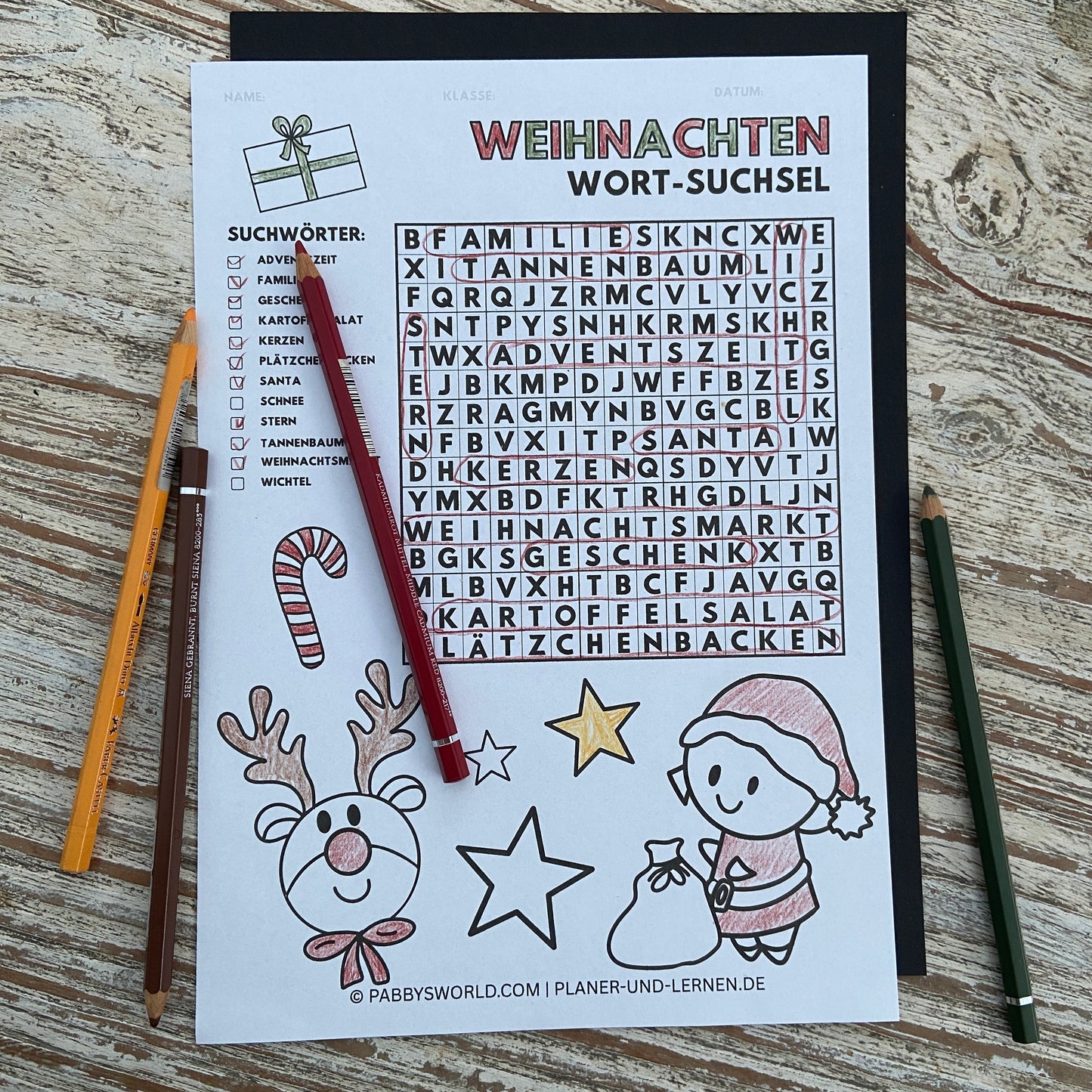 2025 SUCHSEL zum Ausdrucken für WEIHNACHTEN | WORT-RÄTSEL | BUCHSTABENGITTER