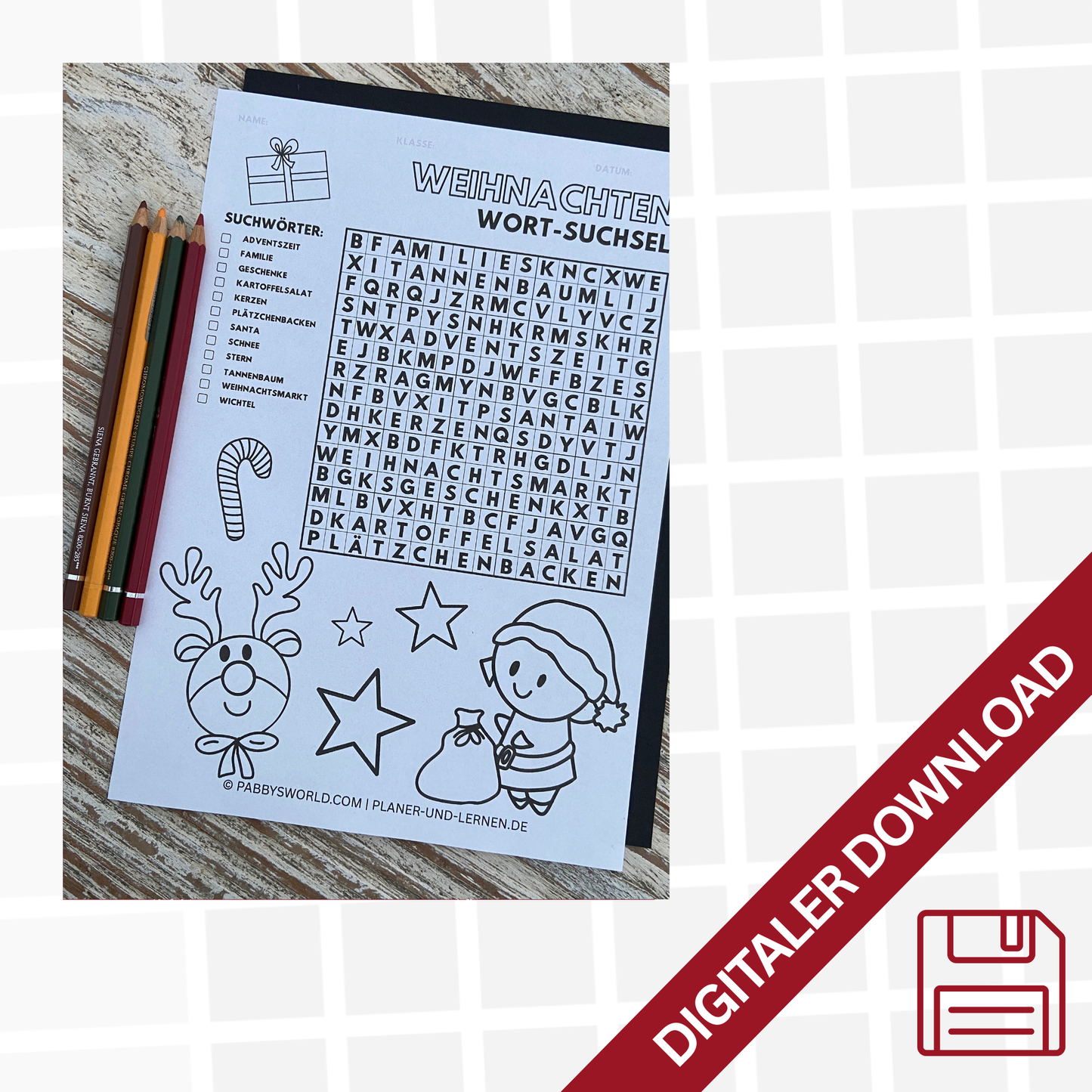 2025 SUCHSEL zum Ausdrucken für WEIHNACHTEN | WORT-RÄTSEL | BUCHSTABENGITTER