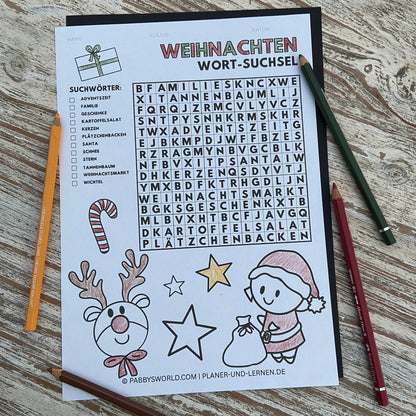 2025 SUCHSEL zum Ausdrucken für WEIHNACHTEN | WORT-RÄTSEL | BUCHSTABENGITTER