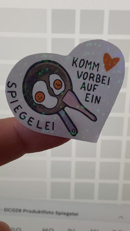 SPIEGELEI | GLITZER-AUFKLEBER | weiß & rosa | Sticker für Laptop Journal | Food Lover | Frühstück | Funny Breakfast