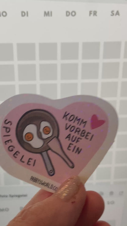 SPIEGELEI | GLITZER-AUFKLEBER | weiß & rosa | Sticker für Laptop Journal | Food Lover | Frühstück | Funny Breakfast