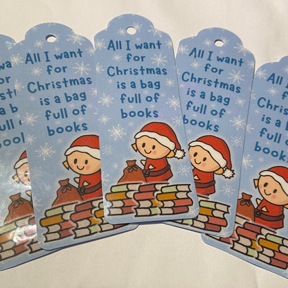 2025 | Lesezeichen mit Quaste | All I want for Christmas is a bag full of books